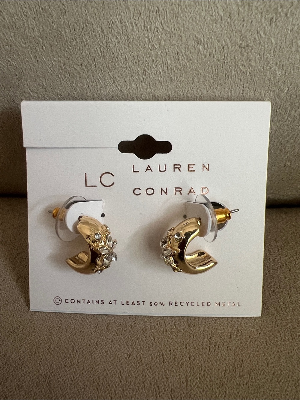 NWT LC Lauren Conrad Gold Crystal Cluster Huggie Earrings